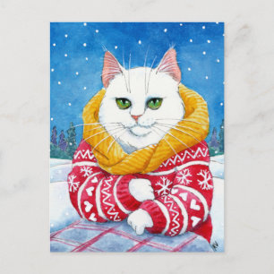 Cartão Postal De Festividades Cartão-postal de Maine Coon, branco, de gato bonit