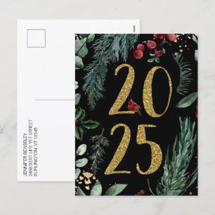 Cartão Postal De Festividades Cartão-postal de Natal de Ano Novo Rustic Dourado 