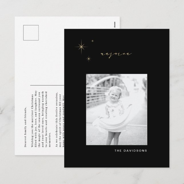 Cartão Postal De Festividades Cartão-postal de Natal de Regresso Radiante Preto  (Frente/Verso)