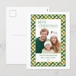 Cartão Postal De Festividades Cartão-postal de Natal de Xadrez Dourada Verde