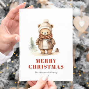 Cartão Postal De Festividades Cartão-postal de Natal Feliz Urso Marrom