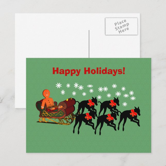 Cartão Postal De Festividades Cartão-postal de Natal Greyhound Sleigh (Frente/Verso)