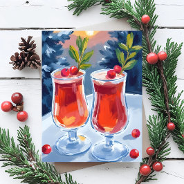 Cartão Postal De Festividades Cartão-postal de Natal Holiday Cocktails Watercolo