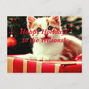 Cartão Postal De Festividades Cartão-postal de Natal Kitten Feliz