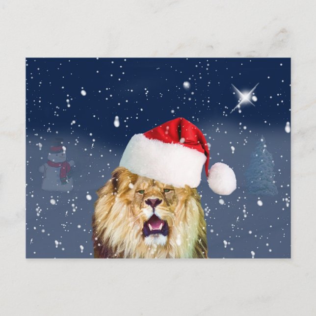 Cartão Postal De Festividades Cartão-postal de Natal Lion no Santa Hat (Frente)