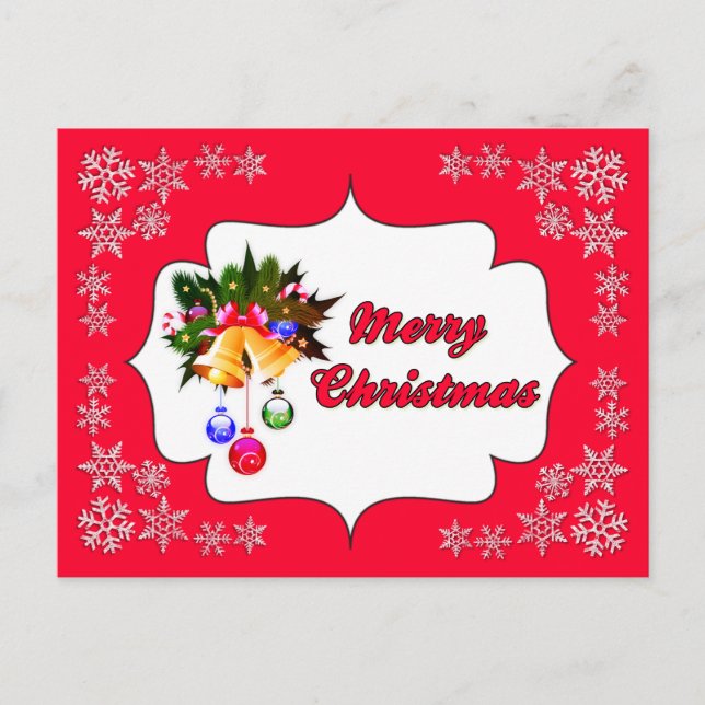 Cartão Postal De Festividades Cartão-postal de Natal Merry Bells Red Holiday (Frente)
