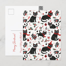 Cartão Postal De Festividades Cartão-postal de Natal para Gatos Pretos Retro Bon