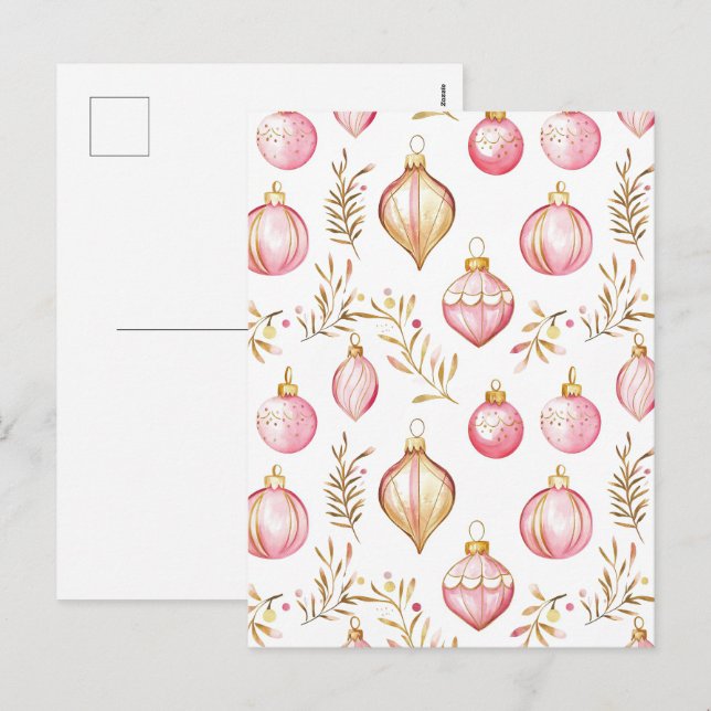 Cartão Postal De Festividades Cartão-postal de Natal para Ornações Douradas Rosa (Frente/Verso)