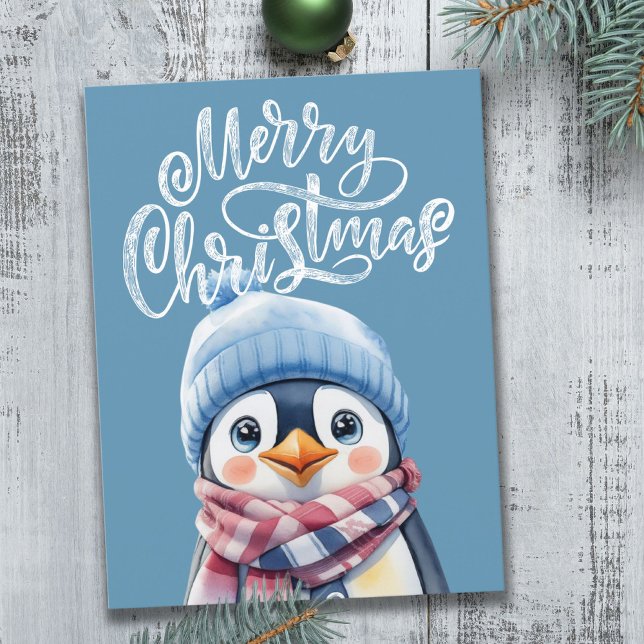 Cartão Postal De Festividades Cartão-postal de Natal Pinguim Azul para Crianças (Blue Penguin Christmas Holiday Postcard for Kids)