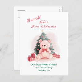 Cartão Postal De Festividades Cartão-postal de Natal Pink Teddy Bear