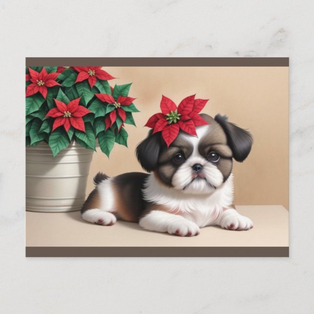Cartão Postal De Festividades Cartão-postal de Natal Shih Tzu (Frente)