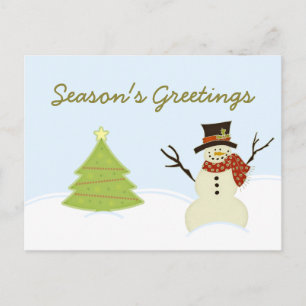 Cartão Postal De Festividades Cartão-postal de Natal Snowman e Tree