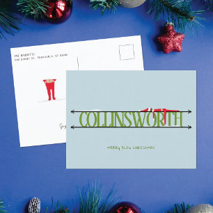 Cartão Postal De Festividades Cartão-postal de Natal Verde e Azul Elf Shenanigan