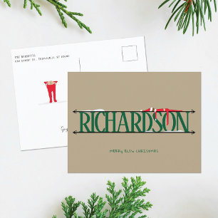 Cartão Postal De Festividades Cartão-postal de Natal Verde e Tan para o Elf Shen