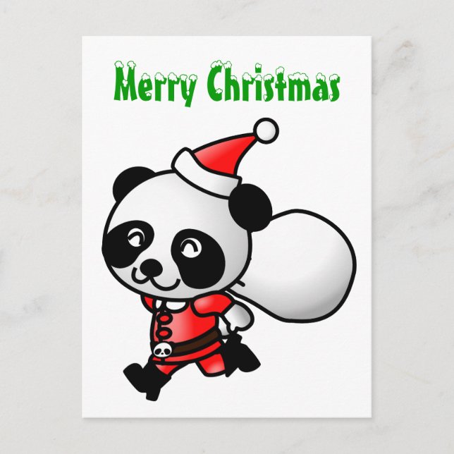 Cartão Postal De Festividades Cartão-postal de Papais noeis Panda (Frente)
