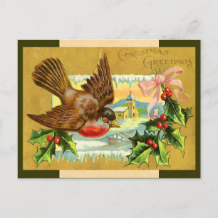 Cartão Postal De Festividades Cartão-postal de pássaro natais vintages