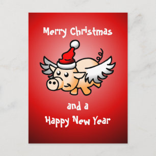 Cartão Postal De Festividades Cartão-postal de porco de Natal Voador