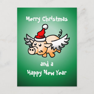 Cartão Postal De Festividades Cartão-postal de porco de Natal Voador
