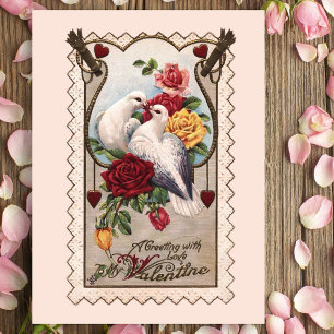 Cartão Postal De Festividades Cartão-postal de Vintage Love Birds and Rosa