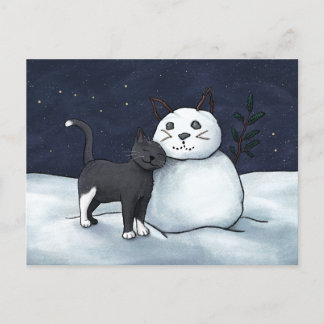 Cartão Postal De Festividades Cartão-postal do Cat Snowman - Céu Estrelado de in
