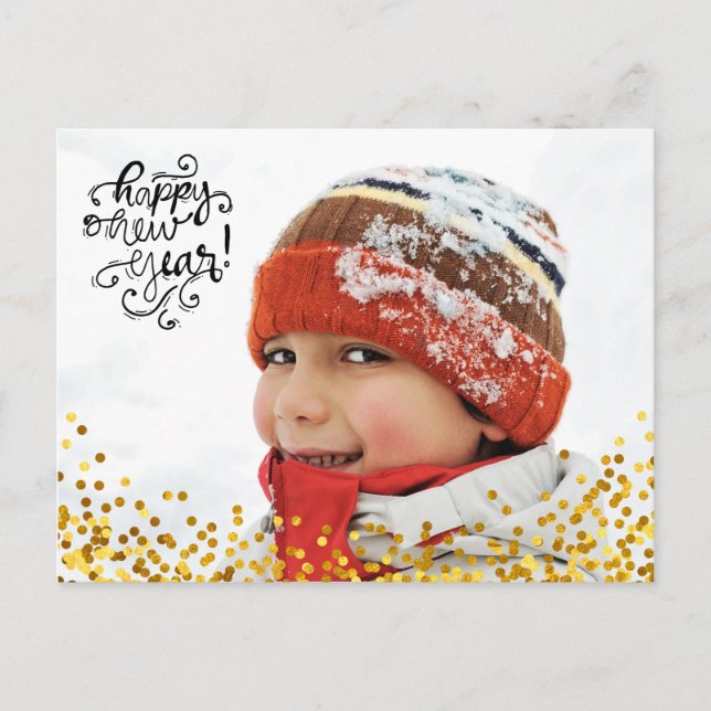Cartão Postal De Festividades Cartão-postal do Feliz ano novo Confetti Dourado (Frente)