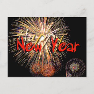 Cartão Postal De Festividades Cartão-postal do Fireworks no Feliz ano novo Verm