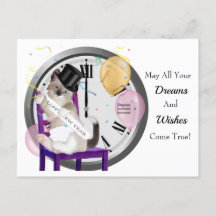 Cartão-postal do relógio de Kitten de Ano Novo