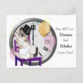 Cartão Postal De Festividades Cartão-postal do relógio de Kitten de Ano Novo