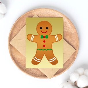 Cartão Postal De Festividades Cartão-postal Dourado Faux Gingerbird Feliz Féri