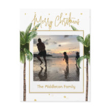 Cartão-postal Dourado tropical da família natalina