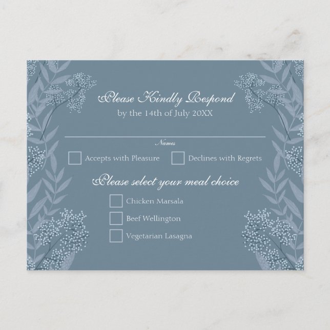 Cartão Postal De Festividades Cartão-postal Dusty Light Blue Wedding RSVP (Frente)