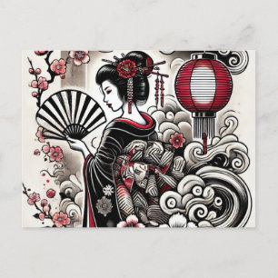 Cartão Postal De Festividades Cartão-postal Elegante Geisha com Design japonês