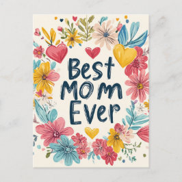 Cartão Postal De Festividades Cartão-postal floral de Férias da Mãe da Melhor Mã