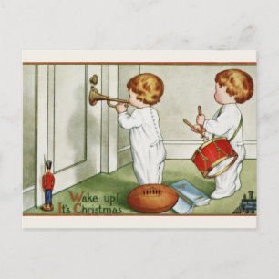 Cartão Postal De Festividades Cartão-postal: Gêmeos pequenos "Acordar é Natal!"