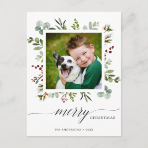 Cartão Postal De Festividades Cartão-postal Greenery Red Berries
