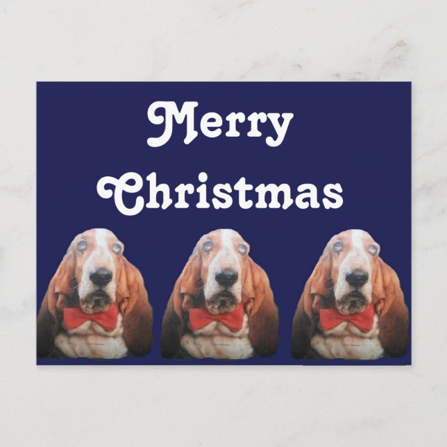 Cartão Postal De Festividades Cartão-postal Merry Christmas Basset Hounds (Frente)