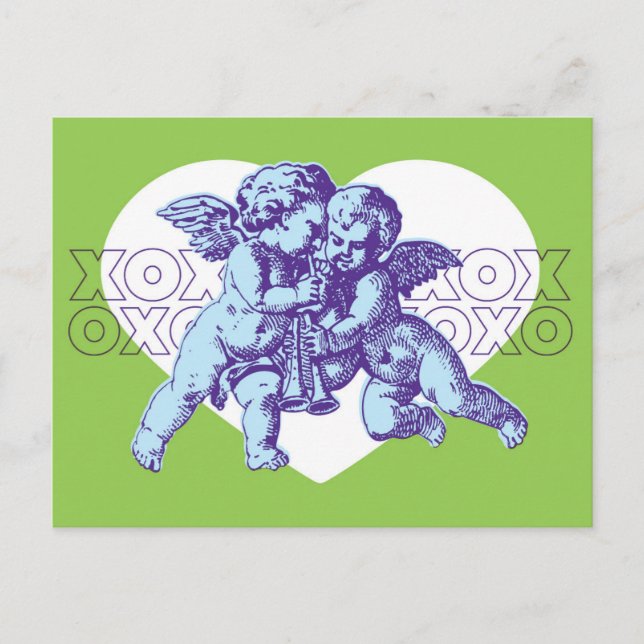 Cartão Postal De Festividades Cartão-postal Namorados Cupido Azul Roxo Verde (Frente)