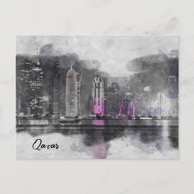 Cartão Postal De Festividades Cartão-postal Noite de Watercolor Qatar - Feriado  (Frente)