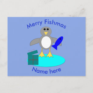 Cartão Postal De Festividades Cartão-postal personalizado de Pinguim de Pesca d