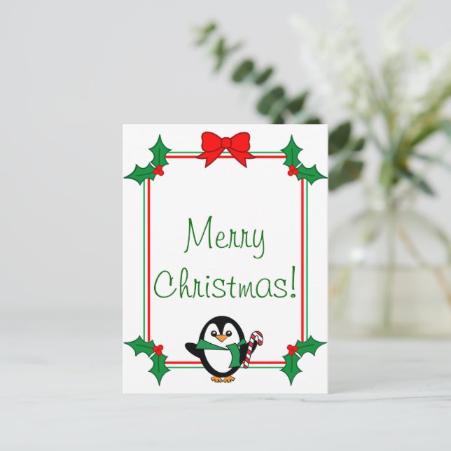 Cartão Postal De Festividades Cartão-postal Pinguim Natal (Em pé/Frente)