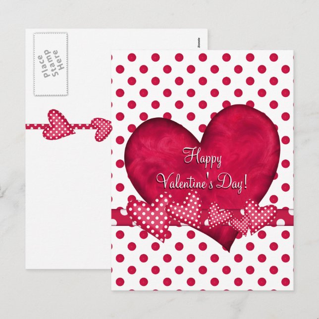 Cartão Postal De Festividades Cartão-postal Red Hearts and Dots (Frente/Verso)
