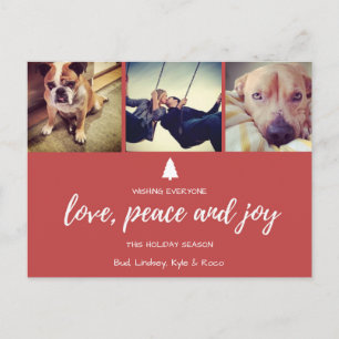 Cartão Postal De Festividades Cartão-postal Red Photo Love Peace and Joy Christm