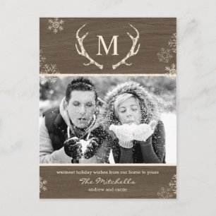 Cartão Postal De Festividades Cartão-postal Rustic Antlers Holiday