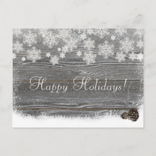 Cartão Postal De Festividades Cartão-postal Rustic Winter Snowflakes & Pinecones