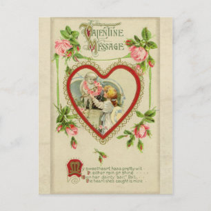 Cartão Postal De Festividades Cartão-postal Vintage Cupid e Heart Namorados