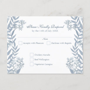 Cartão Postal De Festividades Cartão-postal Vintage de Casamento Azul Dusty RSVP