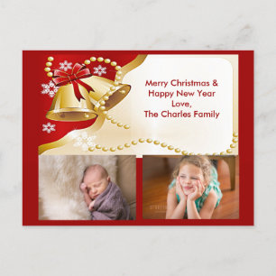 Cartão Postal De Festividades Cartão-postal XMas Dourado, Miçangas e flocos de n