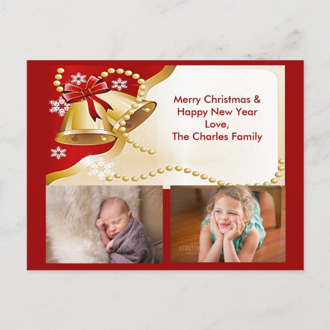 Cartão Postal De Festividades Cartão-postal XMas Dourado, Miçangas e flocos de n (Frente)