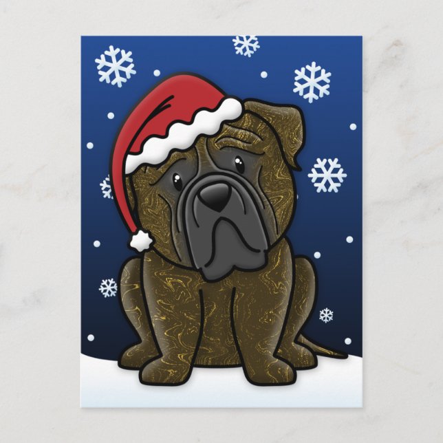 Cartão Postal De Festividades Cartão rajado do Natal de Kawaii Bullmastiff (Frente)