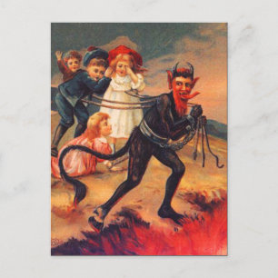 Cartão Postal De Festividades Cartão Redheaded de Krampus do vintage